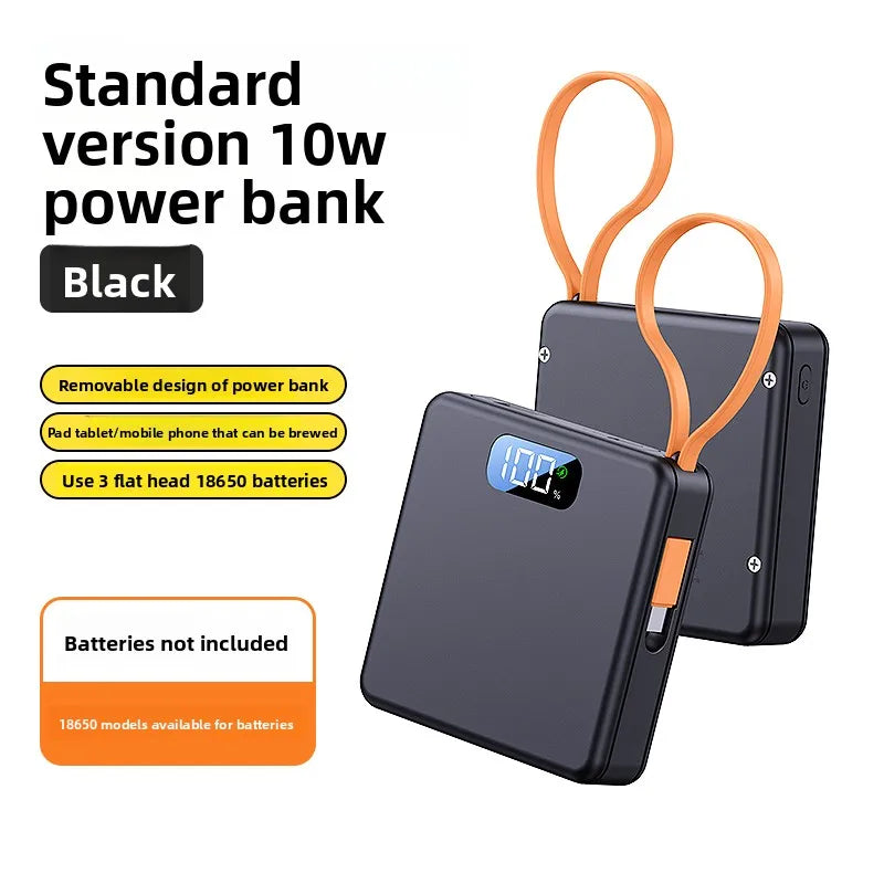 10W PD 22.5W Fast Charge Power Bank Case 3x18650 Solderless DIY Battery Box USB Type C PD3.0 QC4.0 Shell With Charging Cable