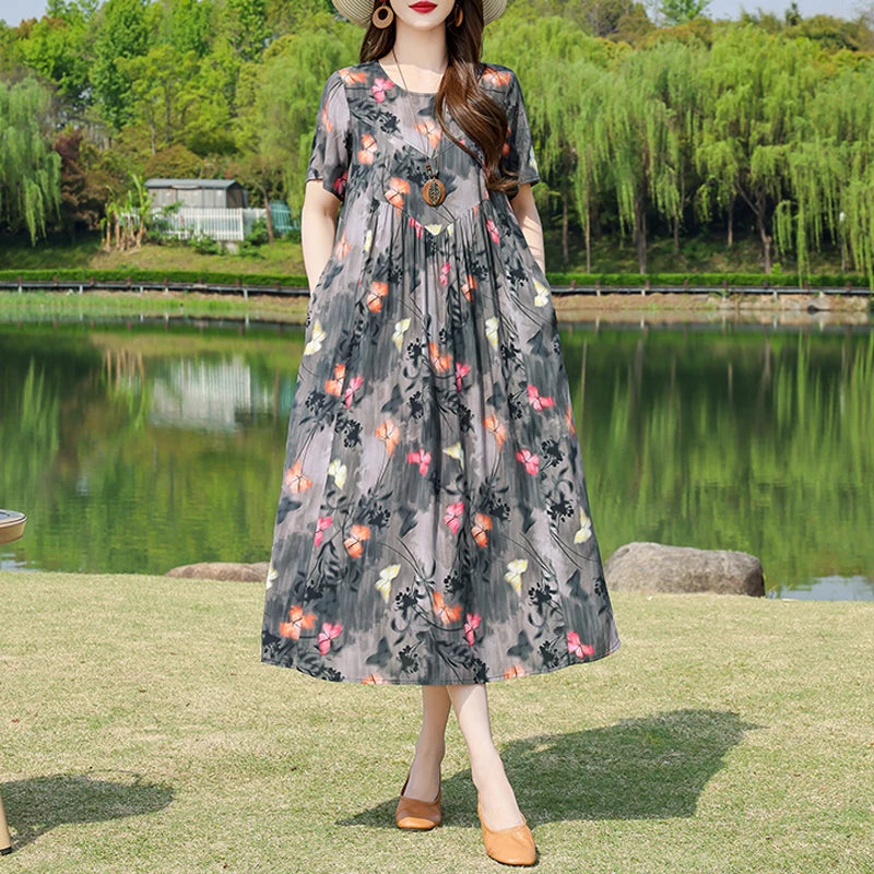 New Fashion Summer Dresses For Women 2025 Elegant Casual Short Sleeve Dress Soild Colour Women Clothing