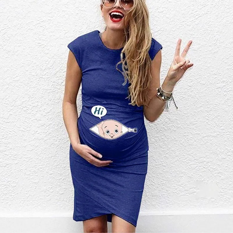 Maternity Cartoon Letter Print Pregnant Woman Dress Sleeveless O-neck Pregnancy Maternity Dress Nusring Maternity Casual Clothes