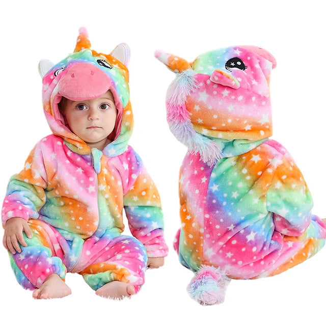MICHLEY Carnival Dinosaur Baby Winter Costume Rompers Clothes Cute Cartoon Jumpsuit Bodysuit Overall Unicorn For Girls Boys Kid