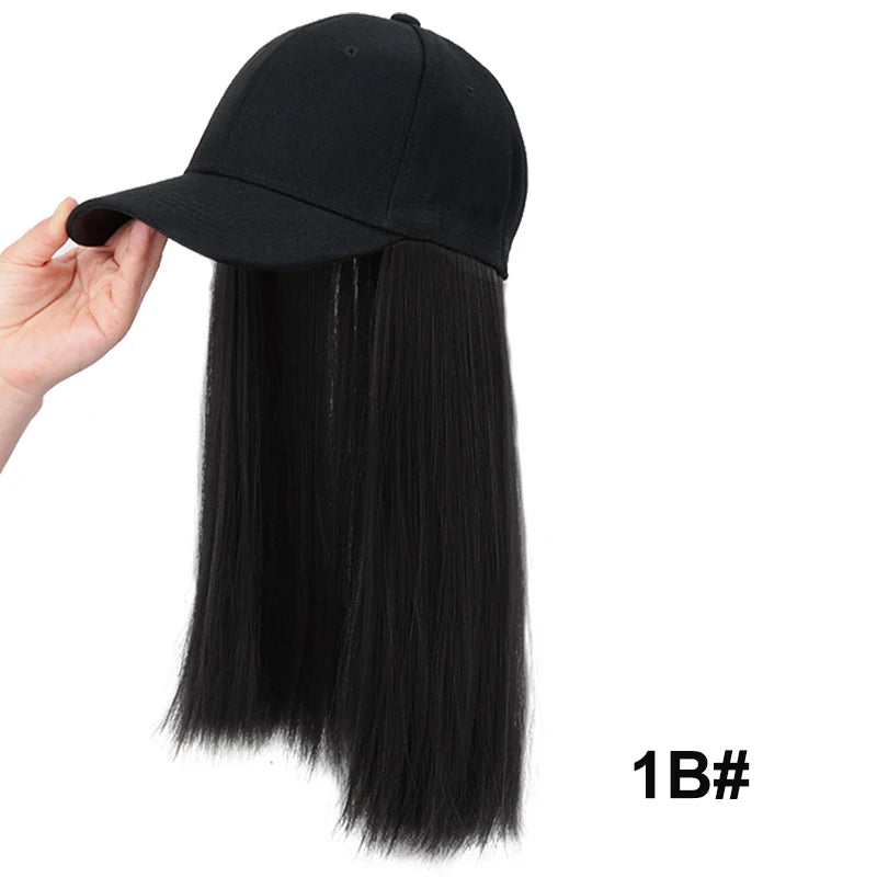 18Inch Synthetic Hat Wig Long Straight Hair Baseball Cap Hair Extension Adjustable for Women Daily Use
