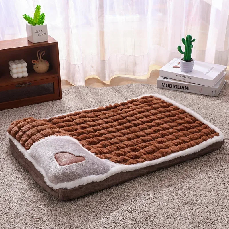 2024 NEW Winter Warm Dog Sleeping Mat Comfortable Dog Bed Plush Pet Mat for Small Medium Large Dogs Square Puppy Bed with Pillow