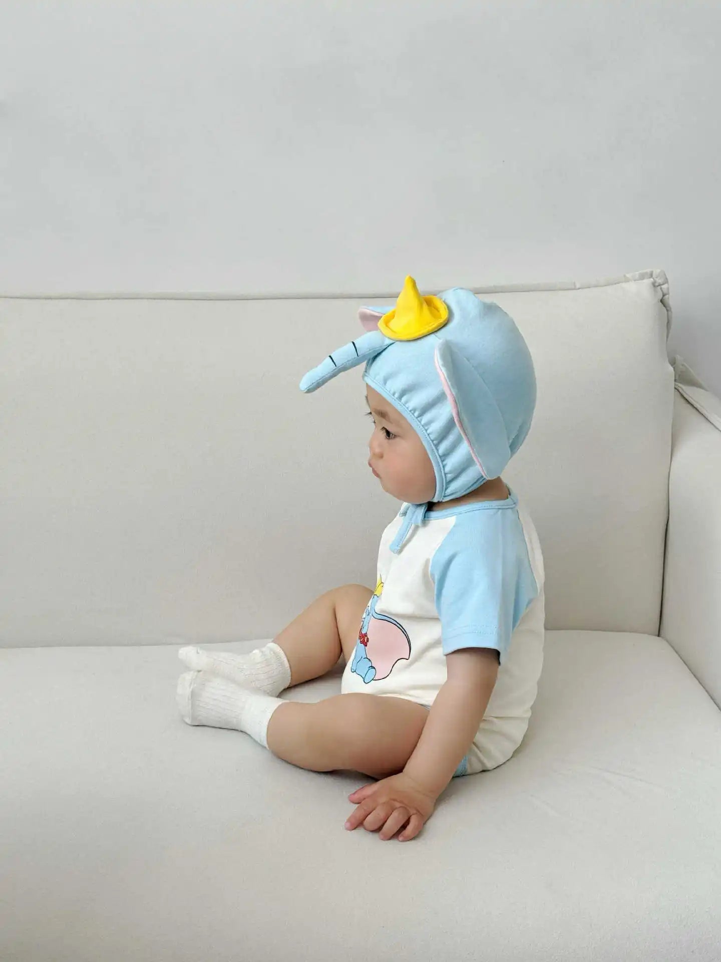 3D Elephant Print Baby Onesie with Hat Set Short Sleeve Romper Bodysuit Outfit Newborn Infant Summer Outfit Cute Animal Costume