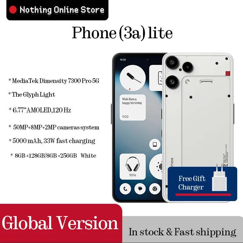 In Stock Nothing Phone (3a) lite Global Version MediaTek Dimensity 7300 Pro5G 6.77 AMOLED 120Hz 5000mAh 50MP Camare