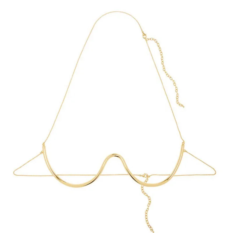 Woman Simplicity Chain Bra Body Jewelry Chest Chain Metal Round Charm Trendy Sexy Adjustable Golden Sandy Beach Gift Party