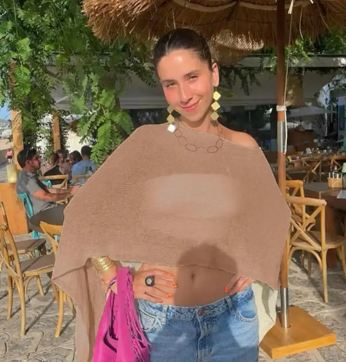 Summer Irregular Knitted Cover-ups Crop Tops Y2k Aesthetic Vintage Smocked T-shirt Boho Beach Vacation Going Out Pullovers Tees