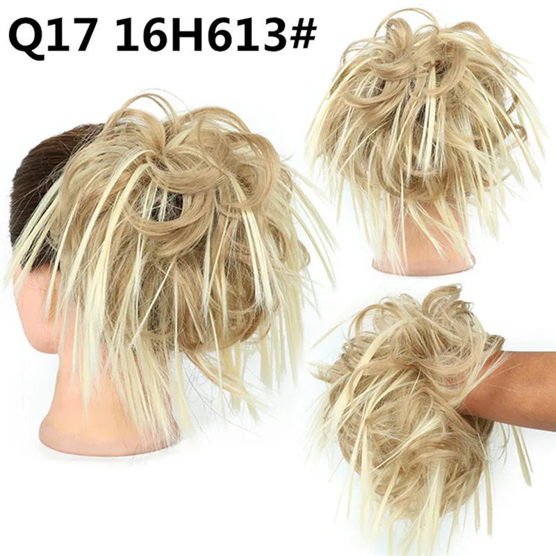 Synthetic Hair Bun Extensions Messy Curly Elastic Hair Scrunchies Hairpieces Synthetic Chignon Donut Updo Hair Pieces for Women