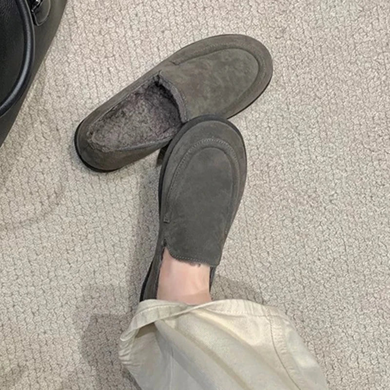 Loafers Shoes for Women Fashion Dress Flats Sport Shoes Suede Casual Warm Winter Boots 2025 New Cozy Walking Femme Snow Botas