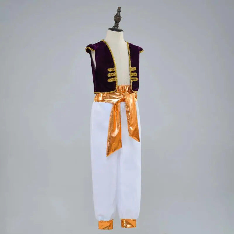 Boys Arabian Prince Costumes Suit Halloween Party Stage Performance Outfits Kids Vest Pants Belt Street Wear Clothes