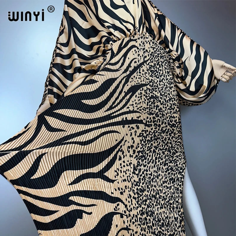 WINYI summer Pleat Elastic dress holiday beach cover up maxi kaftan abaya dubai luxury party dress woman loose evening dress