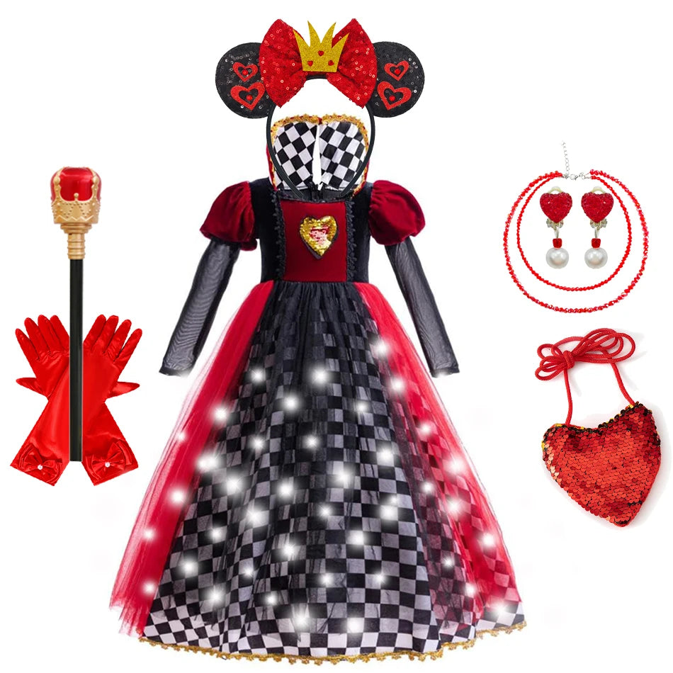 Halloween Red Queen Costume For Girl Alice Movie Cosplay Dress Girls Witch Dress Masquerade Orgy Party Clothes
