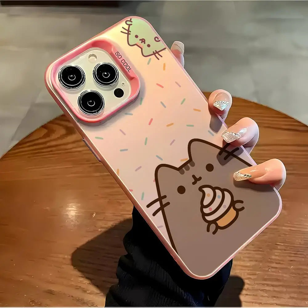P-Pusheen Cat Phone Case FUNDA For IPhone 12 11 13 14 15 16 Max Pro Plus Mini Silver LMDaser Color Cover