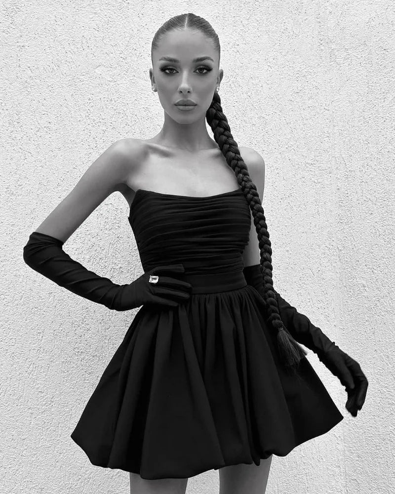 2025 Luxurious Women Hepburn Corset Party Dress Elegant Off Shoulder Folds Gala Celebrity Mini Dress Sexy Cocktail Dress Gown