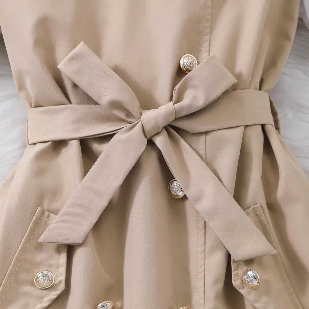 8-12Yrs Girl Dress Summer Khaki and White Short Sleeve Children Dresses Simple Fashion Teen Girl Clothes Party Big KIds Outfit