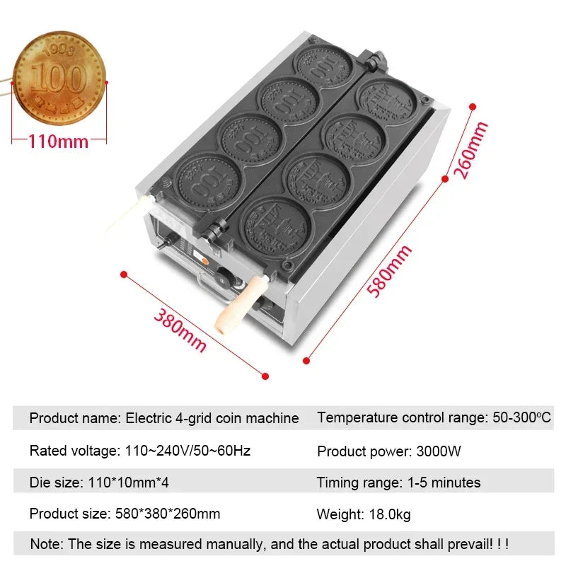 HomeWise Electric Waffle Maker Gold Coin Waffle Maker Gold Coin Pattern Waffle Maker Gold Coin Mold Snack Machine 110V 220V