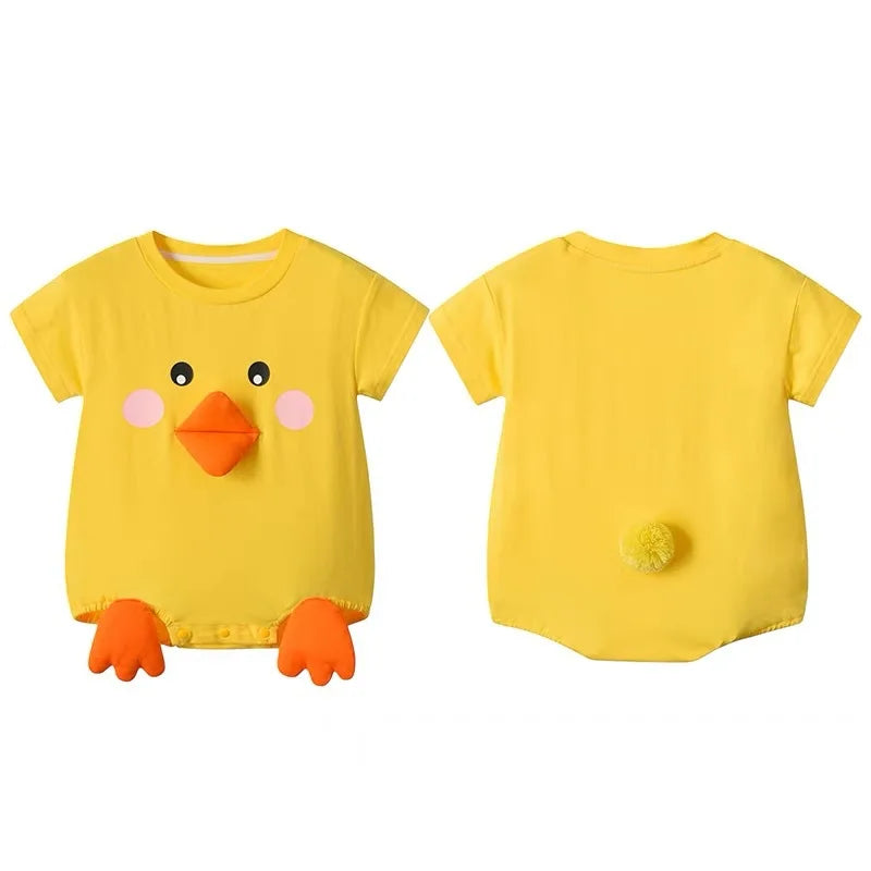 Infant Baby Clothes Adorable 3D Duck Girl Boy Romper Summer Lightweight 100% Cotton Jumpsuit w/ Hat & Socks Role Play Costume