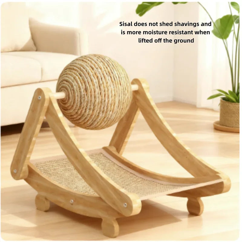 2 In 1. Cat Scratching Ball Wooden Cat Scratcher. Natural Sisal Scratch Board Scratching Column, Wear-Resistant Paw Wood Scraper