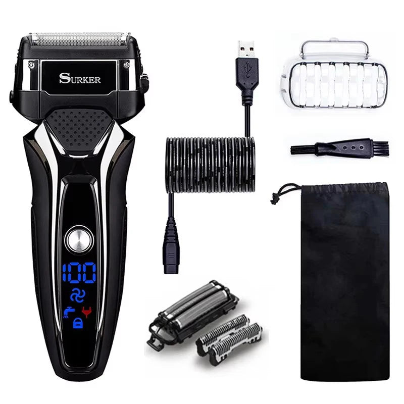 Wet Dry Rechargeable Electric Shaver For Men Facial Beard Electric Razor Stubble 3-Blade System Shaving Machine Washable