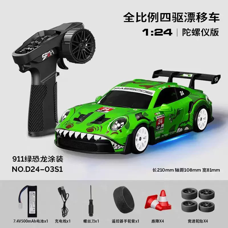 Hongxing 1 24 RC 4WD High Speed Drift Car Full Scale Gyroscope With Lithium Battery 2 Sets Of Wheels Independent Shock Absorber