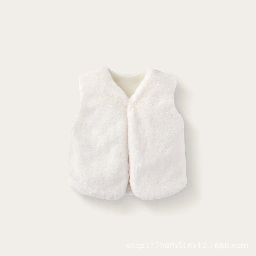 2025 Baby bodysuit Girls' imitation fur vest Children's plush vest Autumn and winter vest Girls' plush thermal vest jacket whole