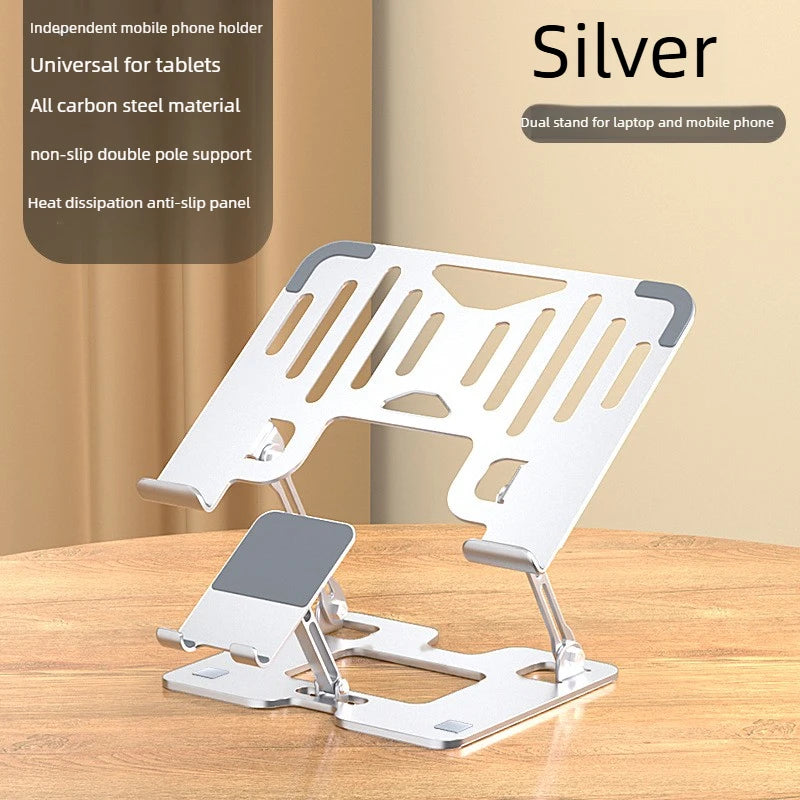 Mobile Phone Laptop Stand 2-in-1 Height Increasing Vertical Heat Dissipation Folding Office Adjustable Steel Stand