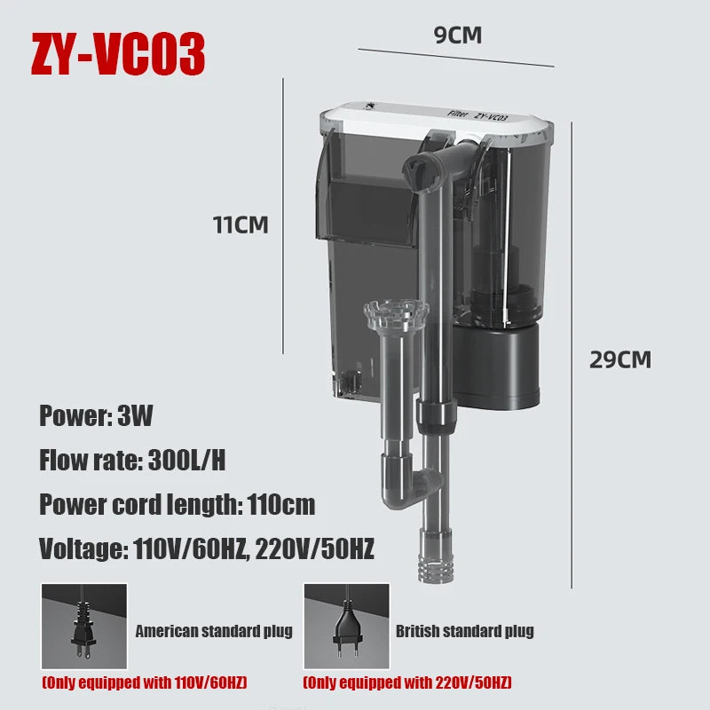 Wall-mounted Filter Three-in-one External Fish Tank Circulation Pump Small and Medium Aquarium Waterfall Oxygenation 110V 220V