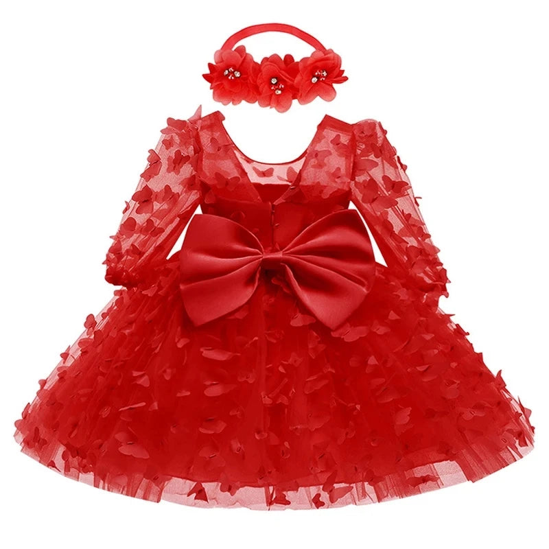 2025 New 3-24 Months Newborn Dress Flowers Mesh Fashion Party Little Princess Baby Dress Christmas Birthday Gift Kids Clothes