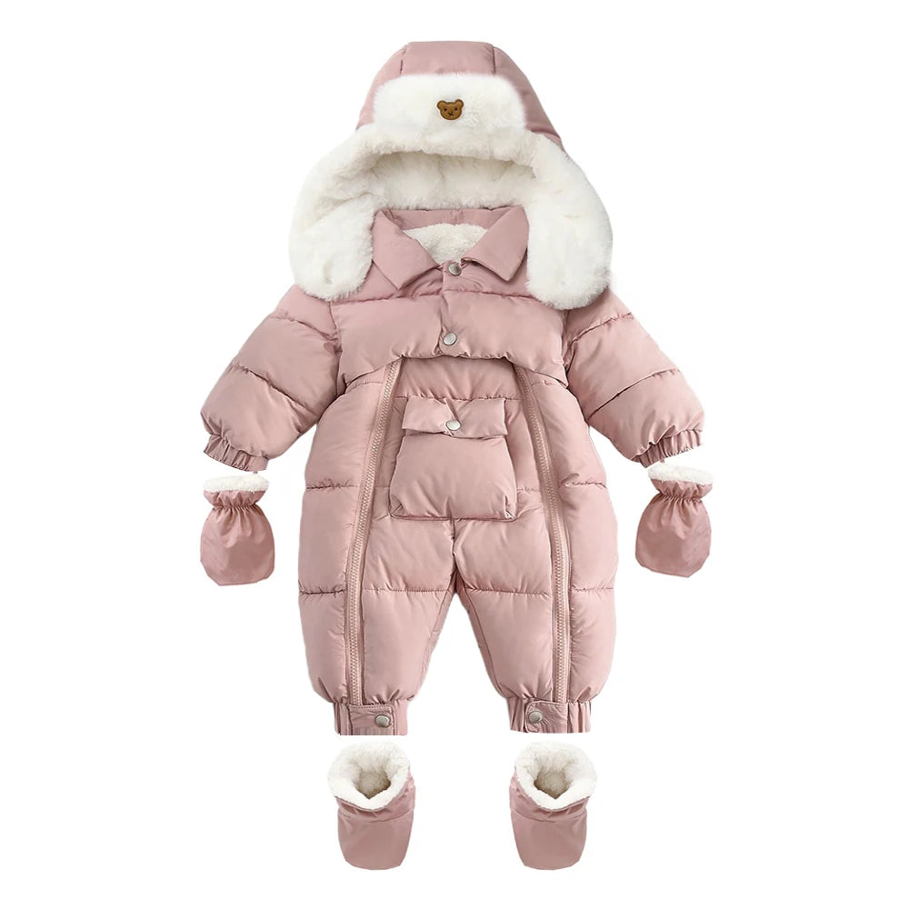 Ircomll Winter Baby Jumpsuit Thick Warm Infant Hooded Inside Fleece Jacket Newborn Boy Girl Coat Overalls Cotton Down Jacket