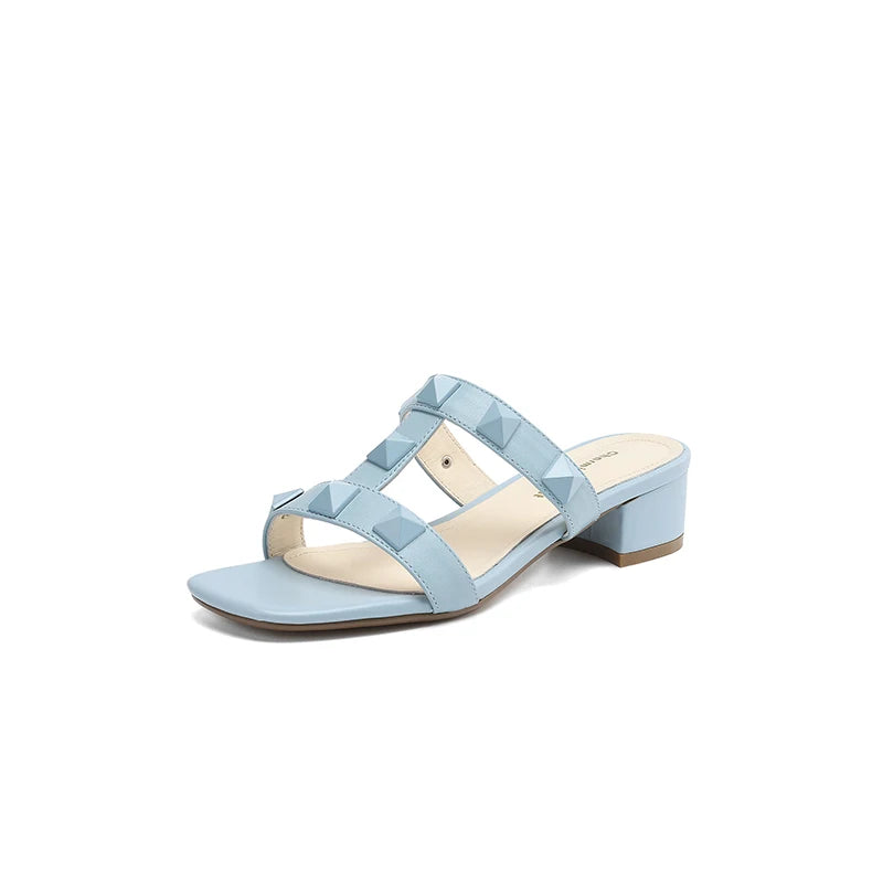 Heeled sandals women's sandals summer trend luxury Gladiator Genuine Leather Heeled Slippers Rivets Strappy High Heels shoe