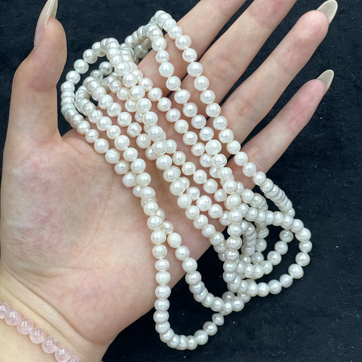 160cm Natural Freshwater Pearls Sweater Chain Round Pearl Loose Spacer Beaded for Women Men Jewelry Necklace Gift 6-7mm