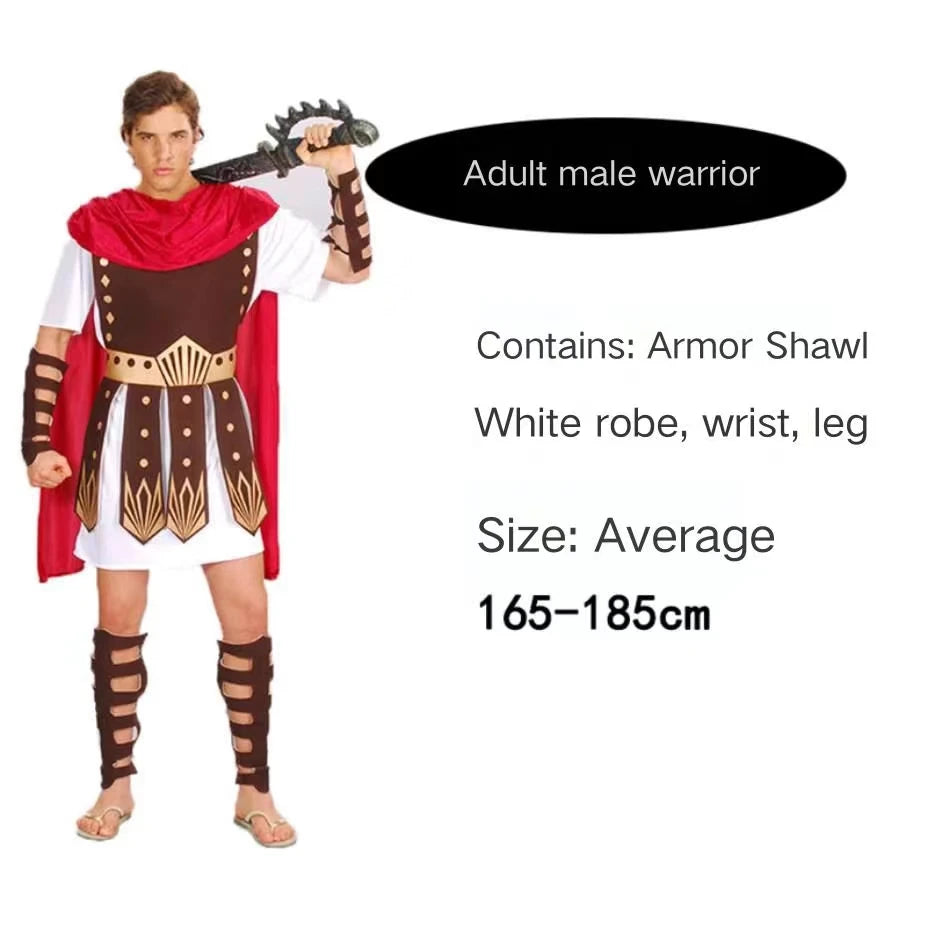 Halloween ball costumes for adults, men and women, Roman warriors, gladiators, Spartan warriors, children, and children
