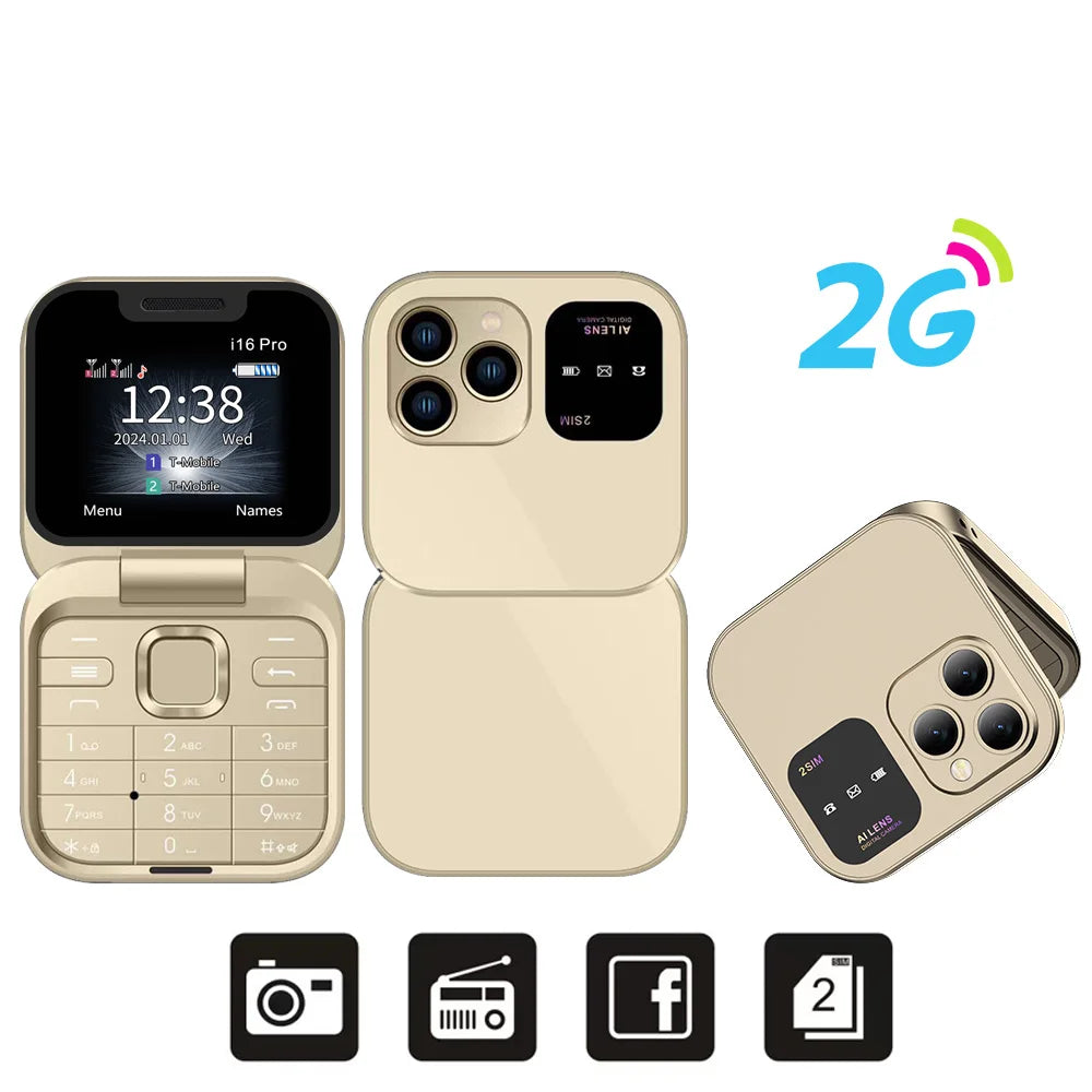 SERVO i16 PRO Flip Mini Mobile Phone Dual SIM Call Recording Speed Dial Magic Voice FM Radio 2G GSM Small Fold Button Telephones