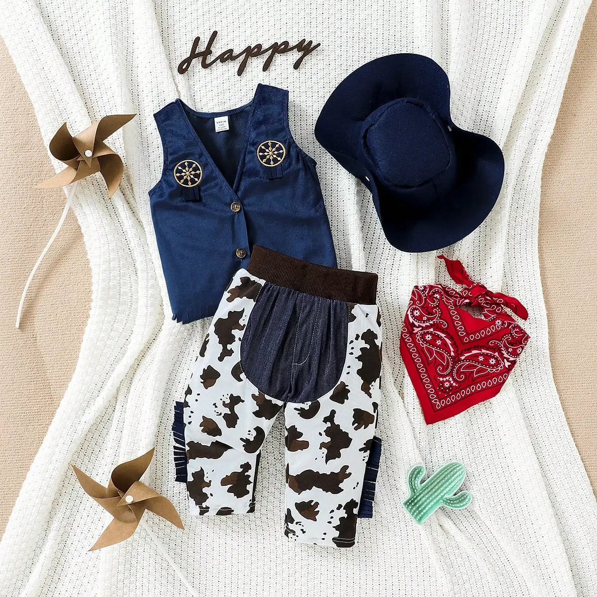 Baby Set Children Western Cowboy Costumes Kids Cosplay Party Costume with Hat Infant Outfit 0-12 Months Baby Boys Clothing