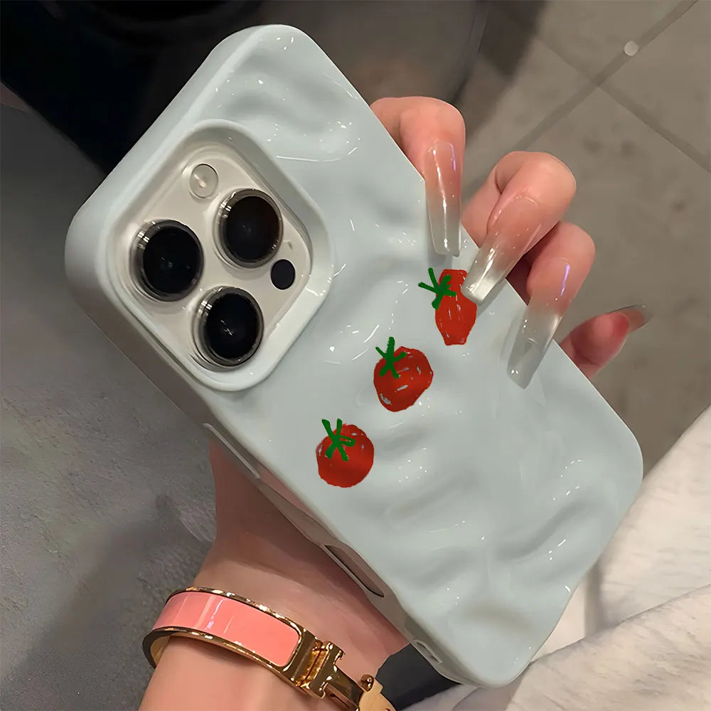 Cute Red Tomato Pattern Wave Texture Phone Case For iPhone 17 Pro Max 16 15 14 13 12 11 Pro 15 Plus Shockproof Soft Back Cover
