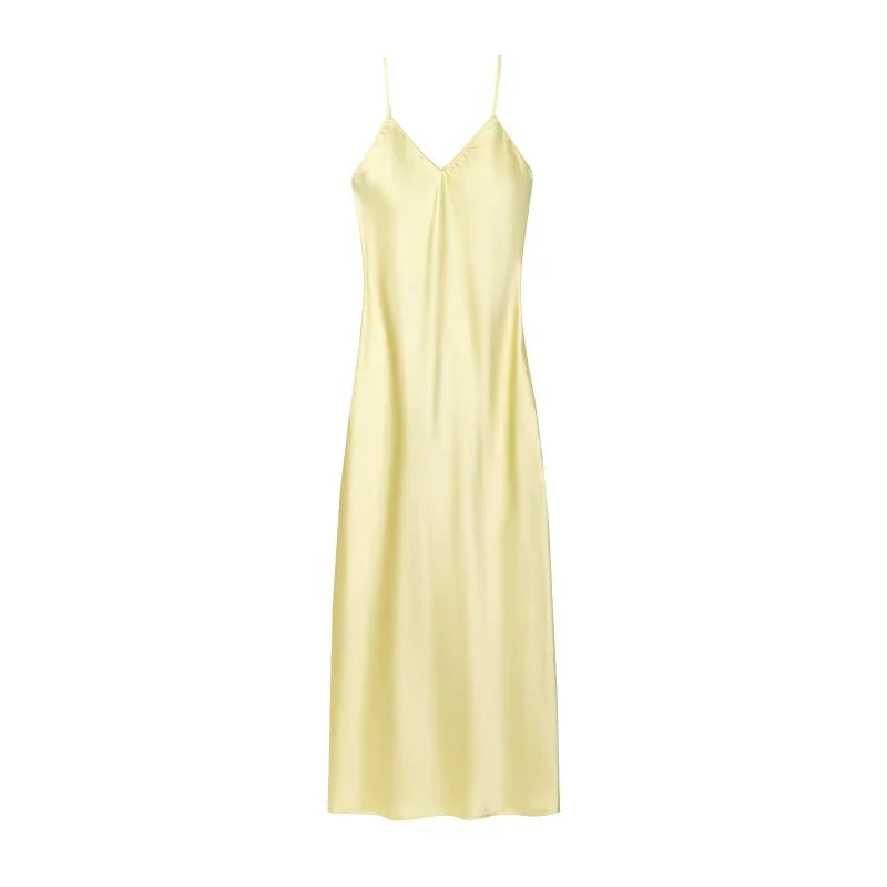 2025 New Elegant women's fashion silk satin texture MIDI dress sexy backless party slip dress