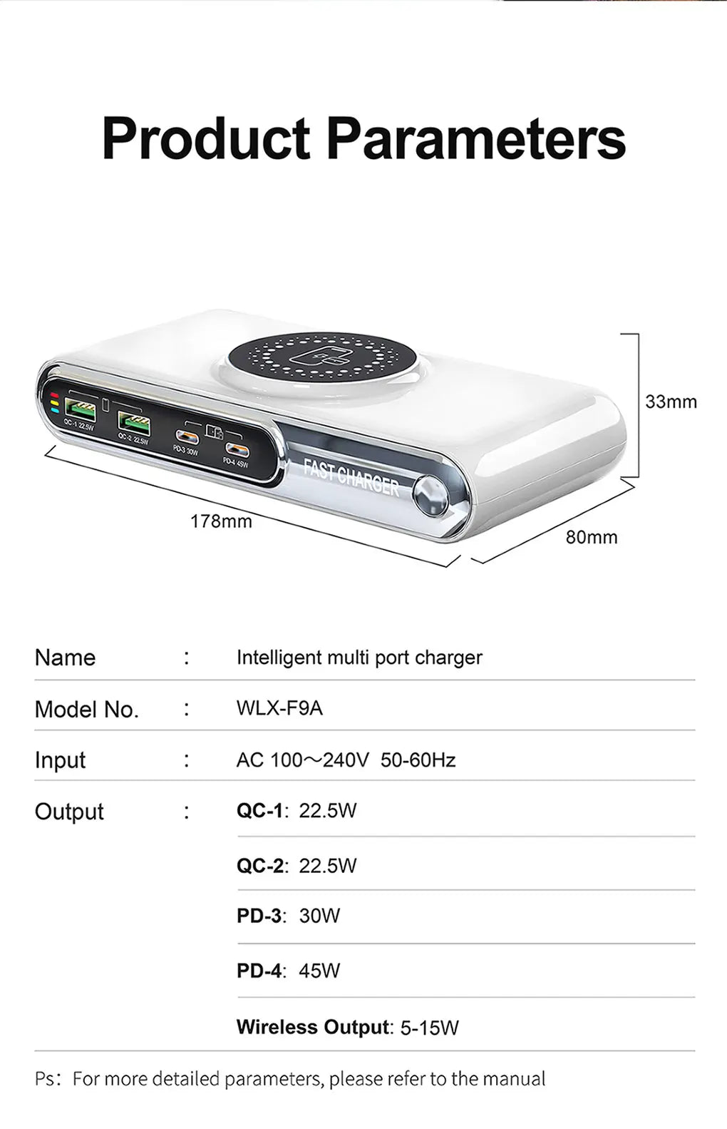 New 72W Multifunction Charger Wireless Charger 4-Port PD+QC USB Type-C Quick Charger Home Travel Office Convenient