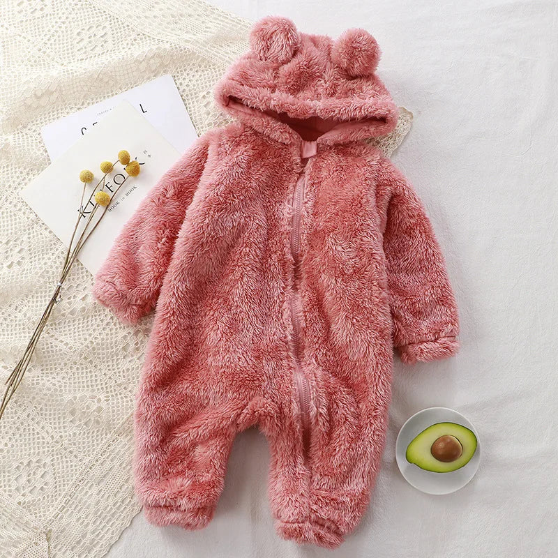 Baby Bear Plush Romper Winter Newborn Warm Climbing Onesie Children's Pajamas Outer Smock
