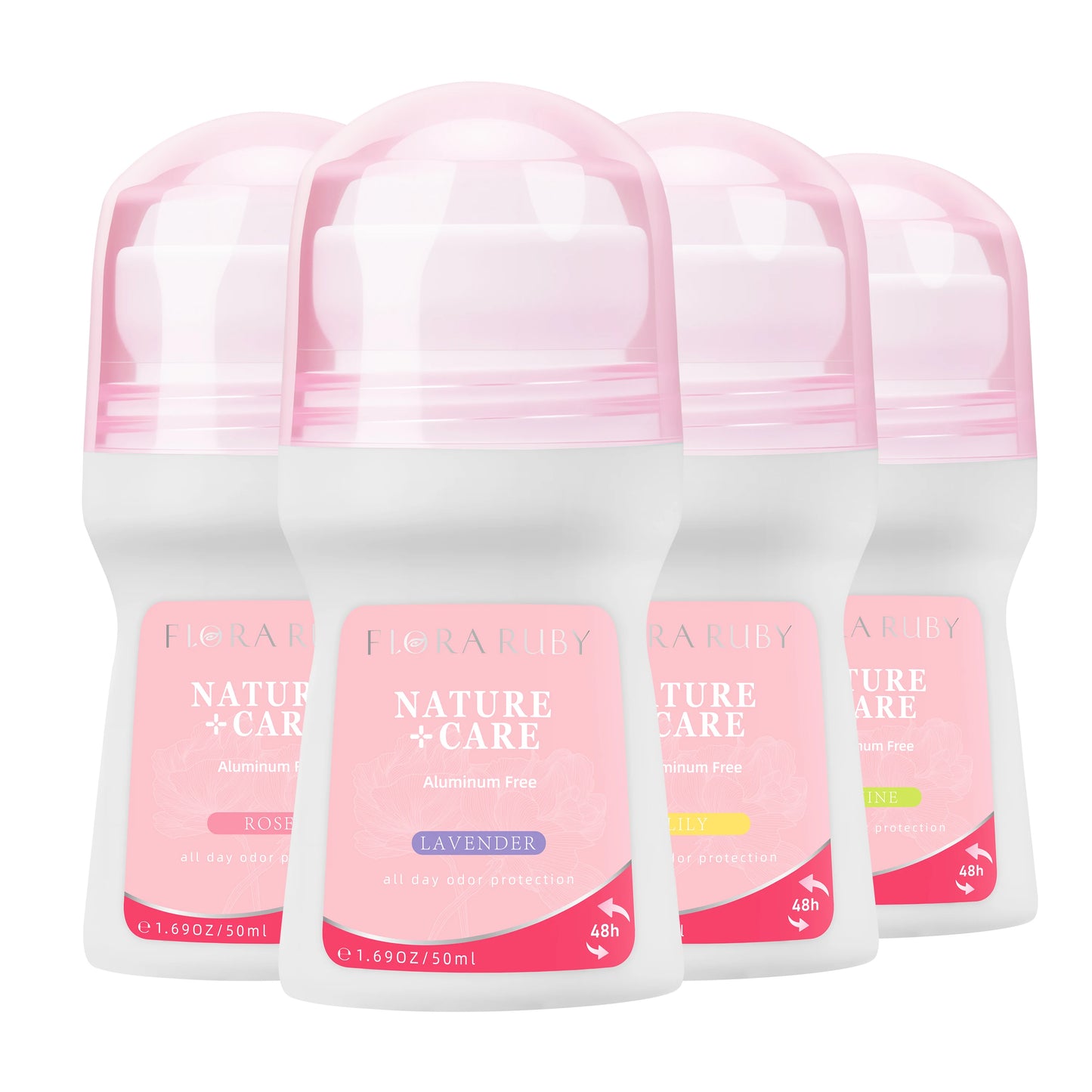 Flora Ruby Cherry Blossom Collection Lavender/Rose/Jasmine/Lily Roll On Deodorant Aluminium free for Women 1.69 fl oz/50 ml
