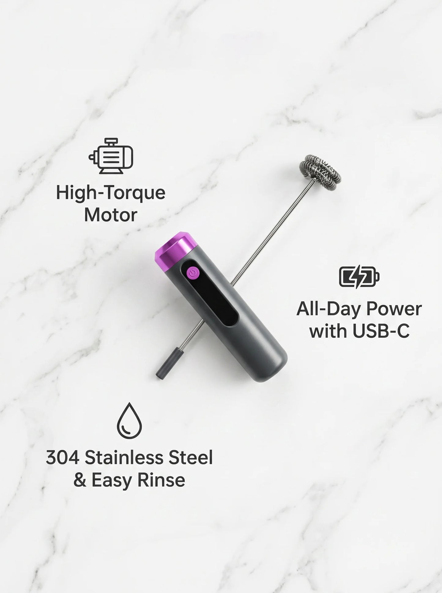 Electric Milk Frother USB Rechargeable Handheld 3 Speeds Coffee Foam Maker Cappuccino Frothing Wand Mixer for Kitchen Cafe Use