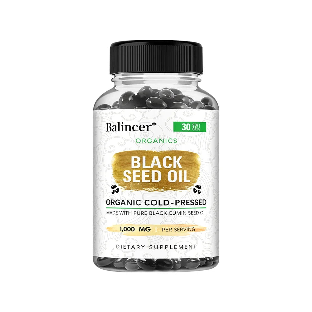 Organic Black Cumin Seed Oil 1000mg Capsules, Cold-Pressed, Immune & Hair Skin Support, Nutritive Antioxidants Non-GMO Vegan