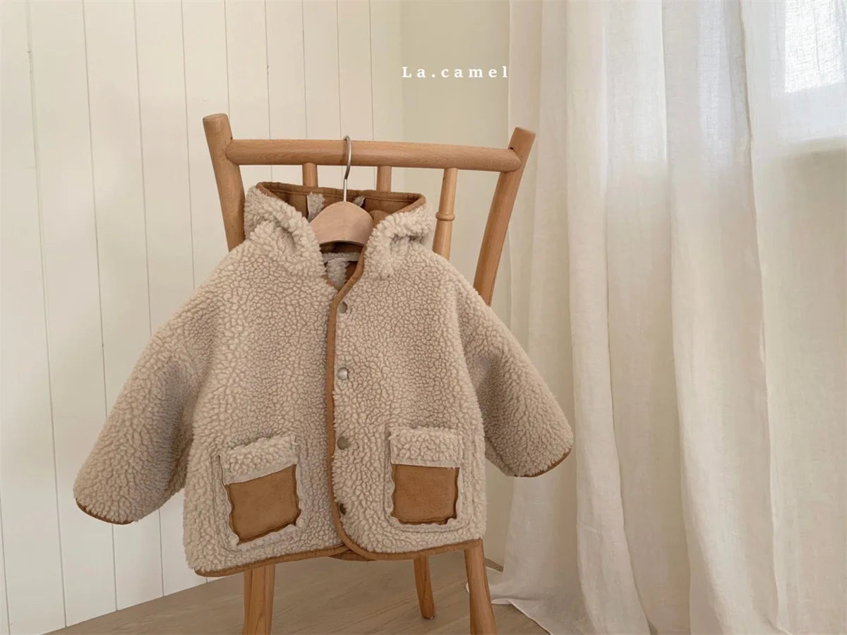 2025 Winter New Baby Warm Plush Coat Plus Velvet Thick Infant Boy Girl Long Sleeve Warm Coat Toddler Casual Hooded Jacket