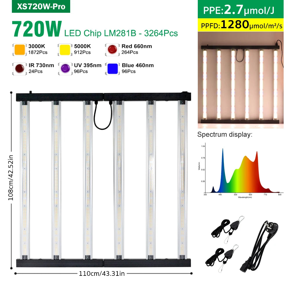 Full Spectrum LED Grow Light 360W 720W AC100-277V 660nm 730nm 395nm LM281B High PPFD Growth Lamp For Greenhouse Plants