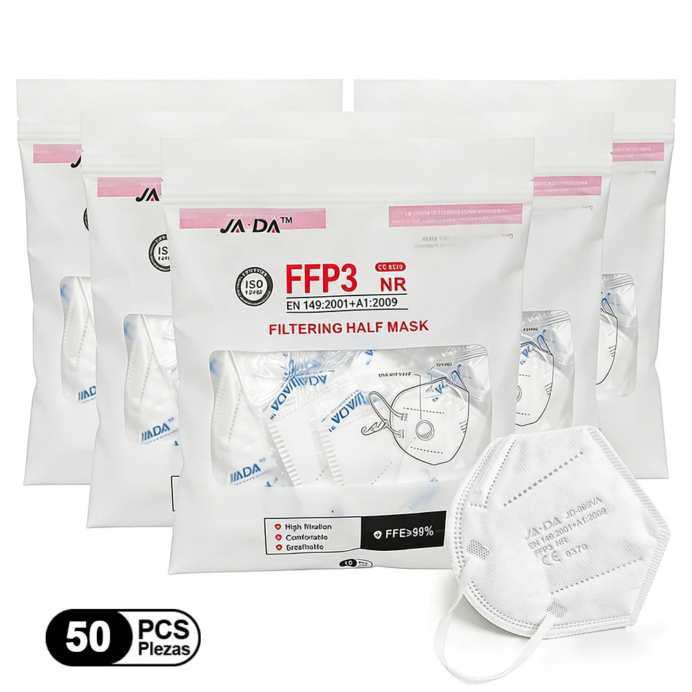 10/30 PCS EU FFP3 Face Masks Breathing Valve Sponge Strip Dustproof CE0370 Anti Haze Workshop 7-Layer Individually Pack
