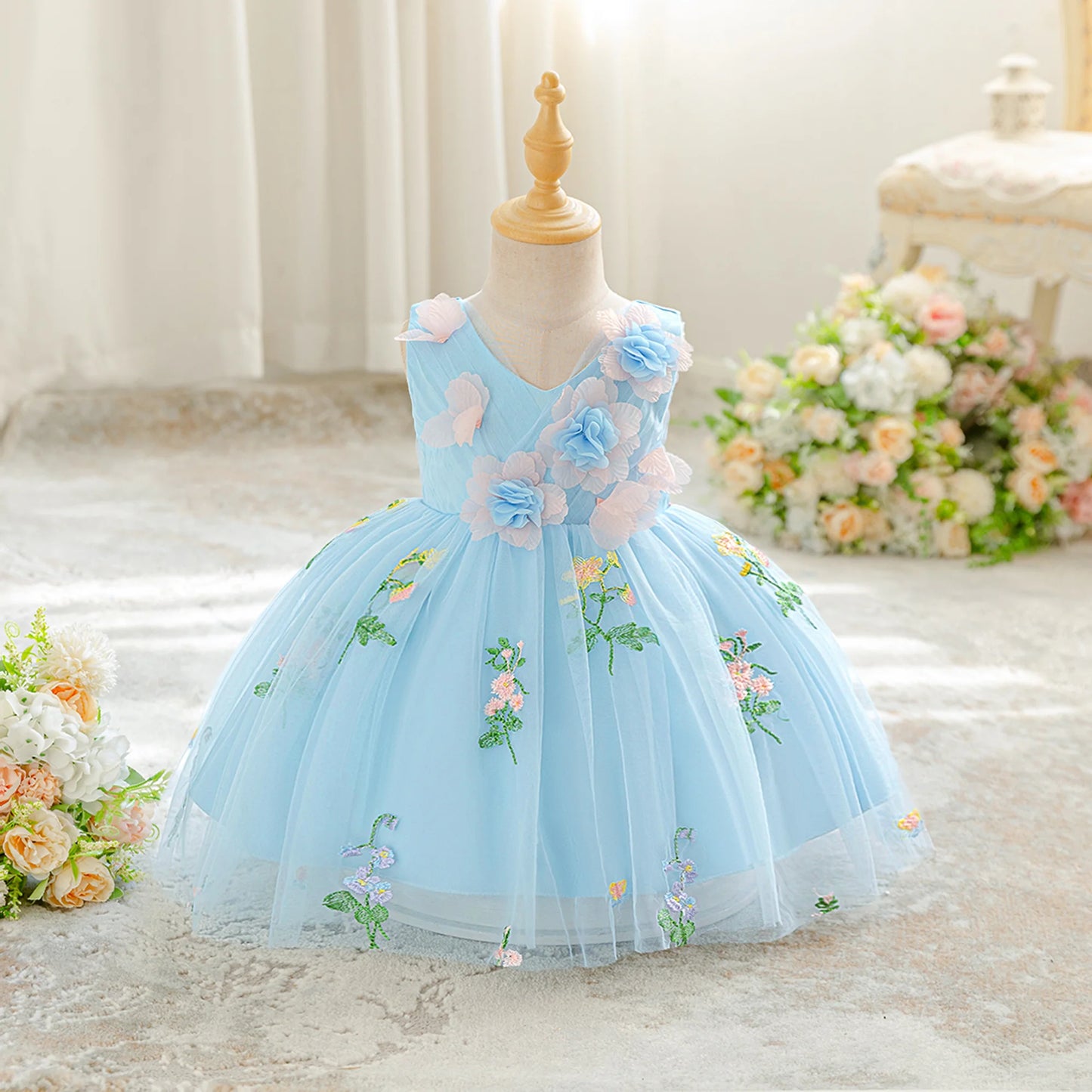 Summer Flower Party Baby Girls Dress Toddler Tulle 1st Birthday Princess Bridesmaid Wedding Dress Girl Baptism Evening Prom Gown