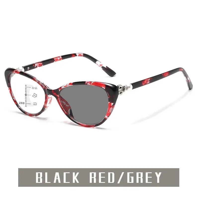 Cat Eye Finished Progressive Multifocal Reading Glasses Unisex Women Men Outdoor Color Changing Bifocal Eyewear Diopter To +4.0