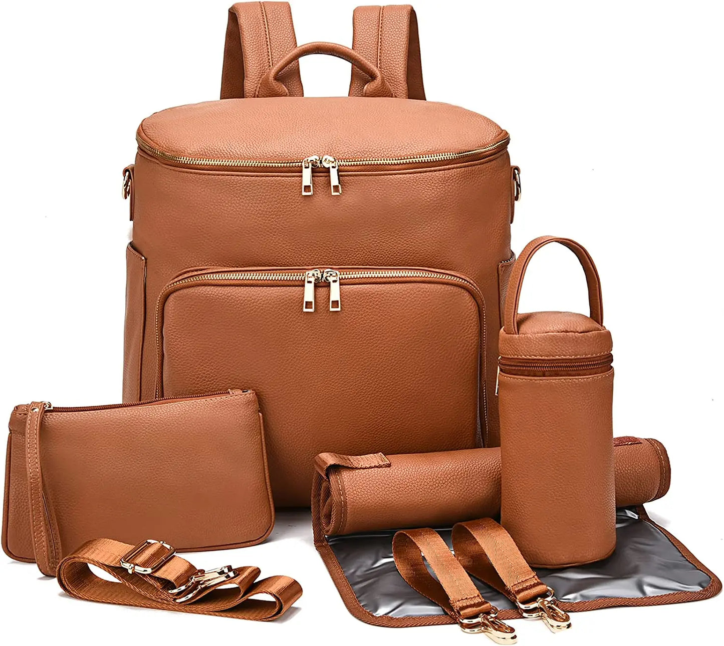Diaper Bag Backpack Leather Backpack for Women Travel Backpack Baby Bag Large with Troller Straps Capacity for Wet Clothes