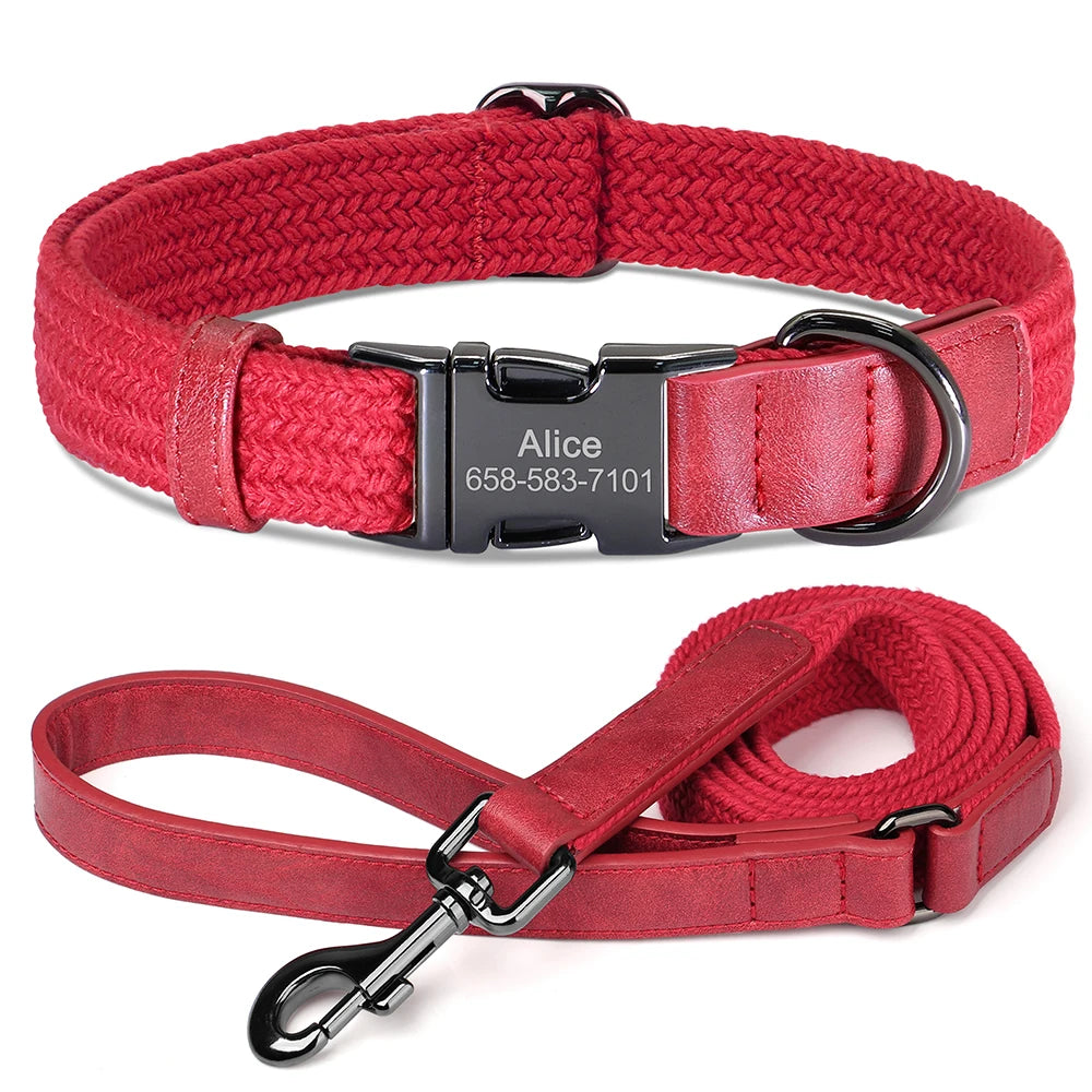 Retro Dog Collar Leash Set Custom Nylon Dog Collars With Walking Lead Rope Adjustable Pet Necklace for Small Large Dogs Durable