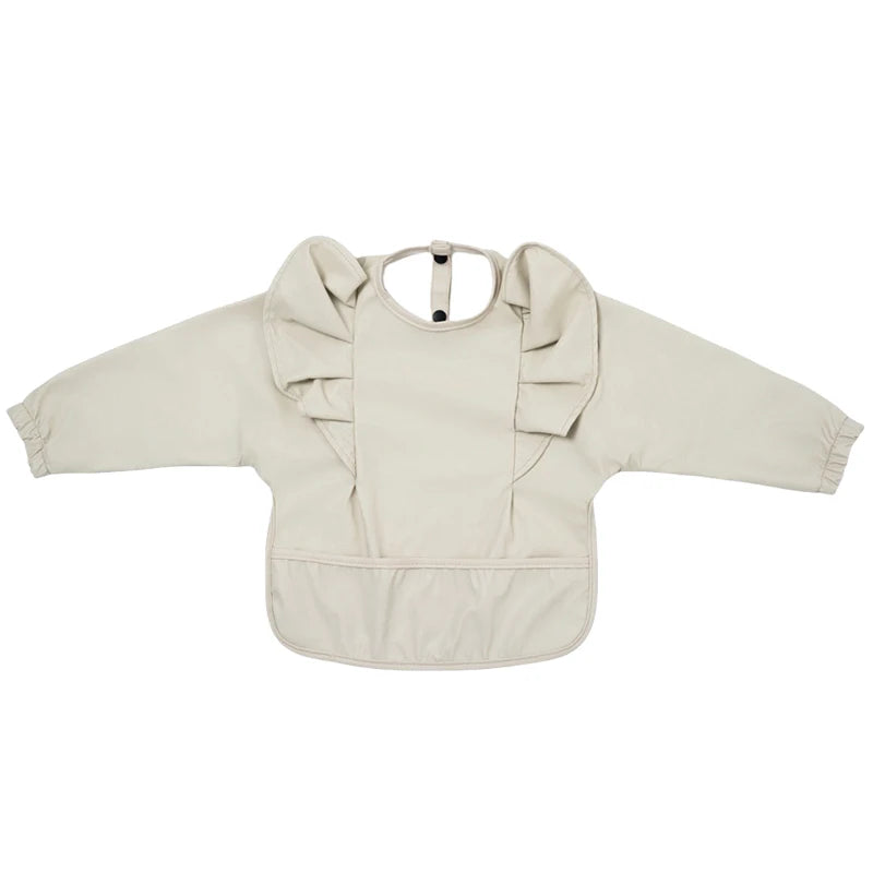 Solid Color Children's Feeding Bib Aprons Waterproof Baby Long-Sleeve Painting Smock with Pocket Easy Clean Bibs for Toddlers