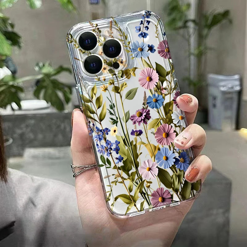 Cute Pastel Flower Phone Case For iPhone Air 17E 16E 7 8 Plus XS XR X 15 14 13 12 11 Pro Max Air Soft Shockproof Cover