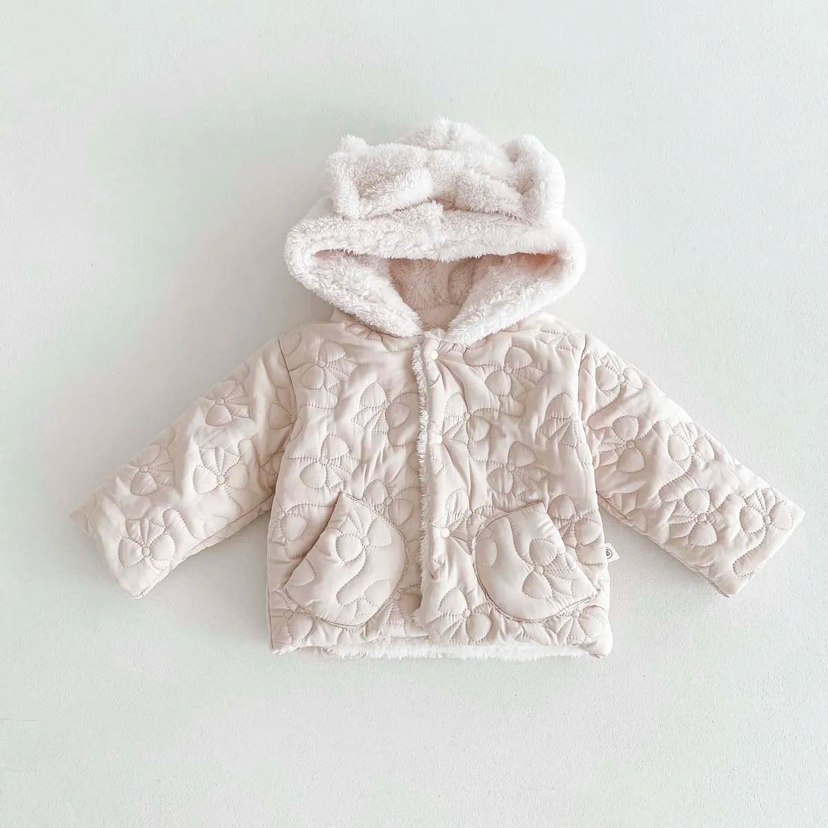 Baby fleece-lined Winter Men's and Women's Baby Clothes Bowknot Hooded Korean-style Newborn Warm Cotton-padded Jacket